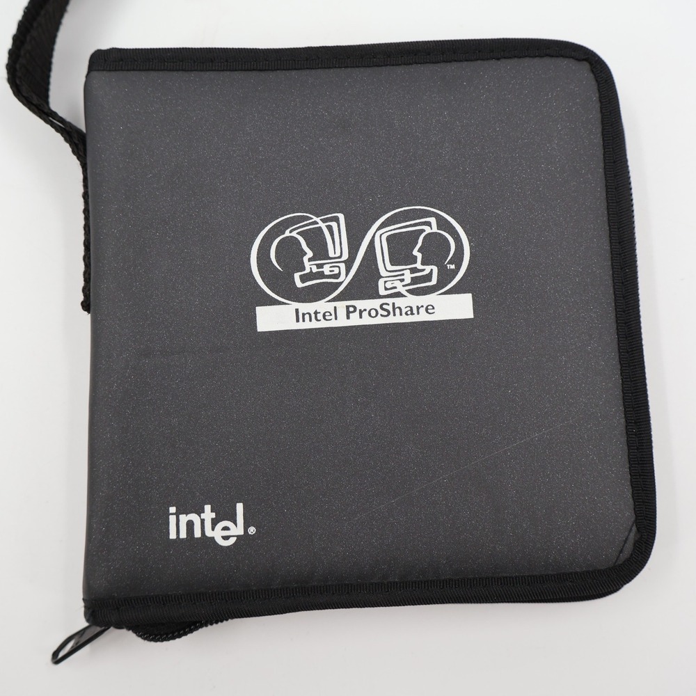 Intel ProShare CD DVD Storage Binder Case Unisex OS‎ Black Vintage Tech Zippered